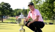 Justin Thomas poses with the Wanamaker trophy after winning the PGA Championship golf tournament at Southern Hills Country Club. Mandatory Credit: Orlando Ramirez-USA TODAY Sports