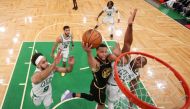 Golden State Warriors guard Stephen Curry (30) attempts a layup against Boston Celtics center Al Horford (42) during the first quarter of game four in the 2022 NBA Finals at the TD Garden.Elsa