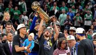 Golden State Warriors guard Stephen Curry (30) celebrates with the Larry O'Brien Championship Trophy after the Golden State Warriors beat the Boston Celtics in game six of the 2022 NBA Finals to win the NBA Championship at TD Garden. Kyle Terada-USA TODAY Sports