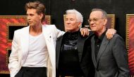 Director Baz Luhrmann poses with cast members Austin Butler and Tom Hanks at the London screening of 'Elvis', recently. Reuters/Maja Smiejkowska/File Photo