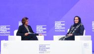 Qatar Museums Chairperson H E Sheikha Al Mayassa bint Hamad bin Khalifa Al Thani (right) during a session at Qatar Economic Forum 2022.  PIC: Amr Diab