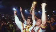 Germany's Lothar Matthaus celebrates with team-mates after winning the 1990 FIFA World Cup final against Argentina, in this file photo.