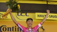 July 12, 2022 EF Education - Easypost's Magnus Cort Nielsen celebrates on the podium after winning stage 10 REUTERS/Gonzalo Fuentes


