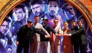 Actors Robert Downey Jr., Chris Evans, Mark Ruffalo, Chris Hemsworth, Scarlett Johansson, Jeremy Renner and Marvel Studios President Kevin Feige pose for a photo during the handprint ceremony at the TCL Chinese Theatre in Hollywood, Los Angeles, California, U.S. April 23, 2019. REUTERS/Mario Anzuoni

