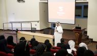 Hamad Al Hajri, Founder and CEO of Snoonu, interacting with students at the Community College of Qatar.