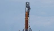 A view of NASA's next-generation moon rocket, the Space Launch System (SLS) rocket with its Orion crew capsule perched on top, as it stands on launch pad 39B in preparation for the unmanned Artemis 1 mission at Cape Canaveral, Florida, U.S. August 28, 2022. REUTERS/Joe Skipper