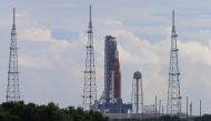 NASA's next-generation moon rocket, the Space Launch System (SLS) , with its Orion crew capsule on top, sits on the pad after the launch of the Artemis I mission was scrubbed, at Cape Canaveral, Florida, US, on August 29, 2022. REUTERS/Joe Skipper