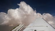 Hygroscopic flares are attached to an aircraft during a cloud seeding flight operated by the National Center of Meteorology, between Al Ain and Al Hayer, in United Arab Emirates, August 24, 2022. Reuters/Amr Alfiky