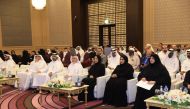 Minister of Education and Higher Education H E Buthaina bint Ali Al Jabr Al Nuaimi along with other officials during the honouring ceremony.