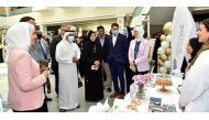 QU President Dr. Hassan Al Derham and Director of Clinical Operations and Engagement in QU-Health Dr. Alla El Awaisi visit pavilions at the event.