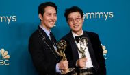 Lee Jung-jae holds his Emmy for Outstanding Lead Actor In A Drama Series for 