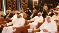 Minister of Culture H E Sheikh Abdulrahman bin Hamad Al Thani (first left) during the  launch of the book Jassim the Leader, Founder of Qatar at the ministry.