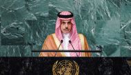 Saudi Foreign Minister Prince Faisal bin Farhan addresses the 77th Session of the United Nations General Assembly at UN Headquarters in New York City, US, on Saturday. 