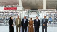 Ambassador of Uzbekistan to Qatar H E Dr. Bakhromjon Aloev, (second right) Shaazim Minovarov, Director of the Center of Islamic Civilization in Uzbekistan (third left) and Tan Huism, Executive Director of QNL (third right) with other officials during the ceremony.