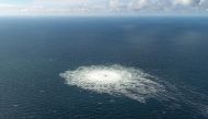 Gas leak at Nord Stream 2 as seen from the Danish F-16 interceptor on Bornholm, Denmark, on September 27, 2022. Danish Defence Command/Forsvaret Ritzau Scanpix/via REUTERS 