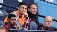 Manchester United's Cristiano Ronaldo is seen on the substitutes bench during the match against Manchester City at the Etihad Stadium in Manchester on October 2, 2022.  Action Images via Reuters/Carl Recine 