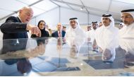 Deputy Prime Minister and Minister of Foreign Affairs H E Sheikh Mohammed bin Abdulrahman Al Thani (third right); Qatar Museums Chairperson H E Sheikha Al Mayassa bint Hamad bin Khalifa Al Thani (second left); Minister of Youth and Sports H E Salah bin Ghanim Al Ali (first right); Minister of Culture H E Sheikh Abdulrahman bin Hamad bin Jassim bin Hamad Al Thani (second right); and other officials at the MIA inauguration event yesterday.  
