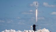 A SpaceX Falcon 9 rocket with the Dragon capsule launches from Pad-39A on the Crew-5 mission carrying crew members commander Nicole Mann, test pilot Josh Cassada, Roscosmos cosmonaut Anna Kikina and Mission Specialist Koichi Wakata from the Japan Aerospace Exploration Agency (JAXA) to the International Space Station from NASA's Kennedy Space Center in Cape Canaveral, Florida, US on October 5, 2022. REUTERS/Joe Skipper