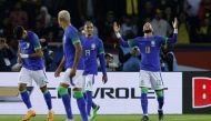 Brazil's Neymar celebrates with his teammates after scoring their third goal during the International Friendly match against Tunisia at the Parc des Princes, Paris, France on September 27, 2022.  REUTERS/Gonzalo Fuentes