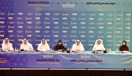 Officials from the Ministry of Interior, Ministry of Transport, Supreme Committee for Delivery and Legacy, Ashghal, Qatar Rail, and Mowasalat addressing the press conference yesterday.  Pic: Mohd Farag