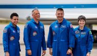 File Photo: NASA astronauts Kjell Lindgren, Robert Hines, and Jessica Watkins, and European Space Agency astronaut Samantha Cristoforetti of Italy pose for a picture ahead of their scheduled launch on the Crew Dragon spacecraft to begin a six-month expedition on the International Space Station, at Cape Canaveral, Florida, US, April 18, 2022. (REUTERS/Joe Skipper)