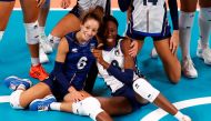 File Photo: Italy's Monica De Gennaro and Paola Egonu pose for a photo after a Tokyo 2020 Olympics match. (REUTERS/Carlos Garcia Rawlins)