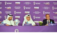 FROM LEFT: Nasser Al Khater, Chief Executive Officer of FIFA World Cup Qatar 2022 LLC; Eng. Yasir Al Jamal, Director General of Supreme Committee for Delivery & Legacy; and Colin Smith, Chief Operating Officer FIFA World Cup during the press conference yesterday. PIC: Abdul Basit 