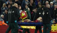 Liverpool's Diogo Jota comes off the pitch in a stretcher after sustaining an injury during the EPL match against Manchester City at Anfield, Liverpool, England, on October 16, 2022.   REUTERS/Phil Noble