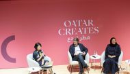 H E Sheikha Al Mayassa bint Hamad Al Thani, Olafur Eliasson and Roslyn Sulcas at a public discussion.