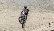 Mohamed Al Balooshi in action during the final round of the Qatar Off-road Championship at the Sealine region, yesterday.