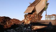 A large truck container dumps food scraps collected from the city of San Francisco into the presorting area before being processed at Recology Blossom Valley Organics North near Vernalis, California, U.S., November 10, 2022. REUTERS/Brittany Hosea-Small