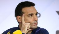 Argentina's national football team coach Lionel Scaloni gives a press conference in Abu Dhabi on November 15, 2022 ahead of a friendly match between the UAE and Argentina. (AFP/Karim Sahib)