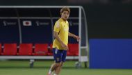 Japan's Ritsu Doan during training at the Al Sadd SC New Training Facilities 1, Doha, Qatar, on November 19, 2022.  REUTERS/Pedro Nunes