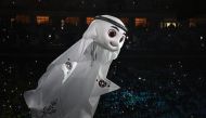 The Qatar 2022 mascot La'eeb performs during the opening ceremony ahead of the Qatar 2022 World Cup Group A football match between Qatar and Ecuador at the Al-Bayt Stadium in Al Khor, north of Doha on November 20, 2022. (Photo by MANAN VATSYAYANA / AFP)