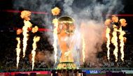 A giant replica of World Cup trophy inside Al Bayt Stadium during the opening ceremony on November 20, 2022. (REUTERS/Dylan Martinez)