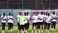 Senegal’s players take part in a training session at Al Duhail Sports Club. 