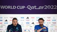 England’s forward Harry Kane (left) and manager Gareth Southgate during a press conference at the Qatar National Convention Centre, yesterday. AFP