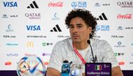 Mexico's goalkeeper Guillermo Ochoa addresses a press conference at the Qatar National Convention Center (QNCC) in Doha, on November 21, 2022, on the eve of the Qatar 2022 World Cup football match between Mexico and Poland. (Photo by Alfredo ESTRELLA / AFP)