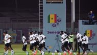 Senegal's players take part in a training session at the Duhail SC training facilities in Doha on November 20, 2022, on the eve of the Qatar 2022 World Cup football tournament Group A match between Senegal and the Netherlands. (AFP/Ozan Kose)