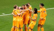 Netherlands' Davy Klaassen celebrates scoring their second goal with teammates during FIFA World Cup Qatar 2022 Group A match between Senegal and Netherlands at Al Thumama Stadium, Doha, Qatar, November 21, 2022. (REUTERS/Molly Darlington)