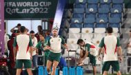 Mexico’s Hector Herrera and team-mates during a training session at the Al Khor SC Stadium in Al Khor yesterday. Reuters