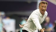 Saudi Arabia's French coach Herve Renard gestures during the Qatar 2022 World Cup Group C football match between Argentina and Saudi Arabia at the Lusail Stadium in Lusail, north of Doha on November 22, 2022. (Photo by Khaled DESOUKI / AFP)