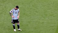 Argentina's Lionel Messi reacts after Saudi Arabia's Saleh Al-Shehri scores their first goal during the FIFA World Cup Qatar 2022 Group C match at the Lusail Stadium, Lusail, Qatar, on November 22, 2022. REUTERS/Marko Djurica