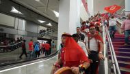 Tunisian fans at a metro station yesterday. Pic: Ahmad Yosra 