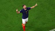 Olivier Giroud celebrates after scoring France's fourth goal. REUTERS