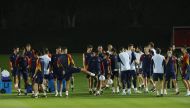 Spain players during a training session. REUTERS