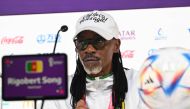 Cameroon's coach Rigobert Song attends a press conference at the Qatar National Convention Center (QNCC) in Doha on November 23, 2022. (Photo by ISSOUF SANOGO / AFP)