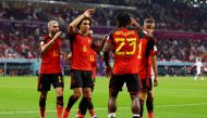 Belgium's Michy Batshuayi celebrates scoring the only goal of the FIFA World Cup Qatar 2022 Group F match against Canada with teammates at the  Ahmad Bin Ali Stadium, Al Rayyan, Qatar, on November 23, 2022.  REUTERS/Siphiwe Sibeko