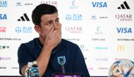 England's defender Harry Maguire addresses a press conference at the Qatar National Convention Center (QNCC) in Doha on November 24, 2022, on the eve of the Qatar 2022 World Cup football match between England and USA. (Photo by Paul ELLIS / AFP)