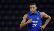 France's Kylian Mbappe during training at Al Sadd SC Stadium, Doha, Qatar, November 24, 2022. (REUTERS/Pedro Nunes)